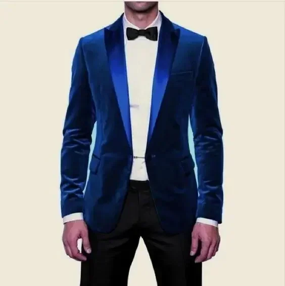 

2024 Blue Velvet Wedding Suits For Men Slim Fit 2 Piece Gentle Tuxedo Custom Blazer Sets Groom Prom Jacket Costume Homme Luxe