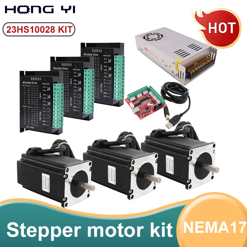 

motor 4-axis kit TB6600+USB MACH3 controller card cable power supply 23HS10028 for 3D printer nema23 stepper motor with driver