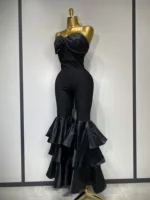 Women Luxury Birthday Sexy Strapless Ruffles Bodycon Flare Black Bandage Jumpsuit 2025 Celebrity Designer High Street Rompers - Image 2