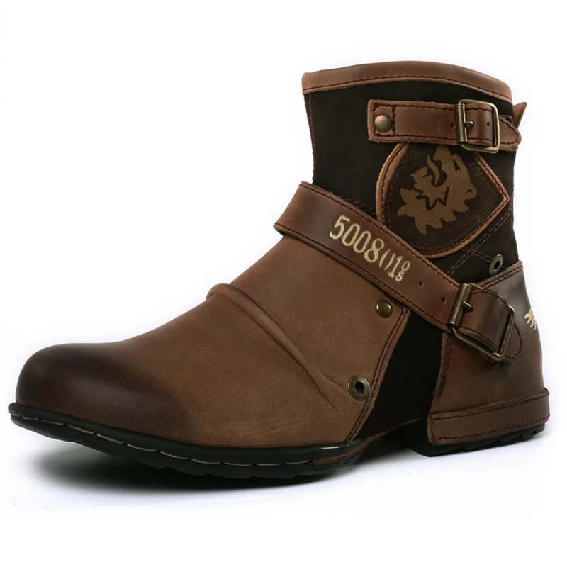 Winter Fashion Men's Leather Vintage Motorcycle Boots Riding Retro Metal Style Zippers Leather boots mens leather boots motorcycle leather boots