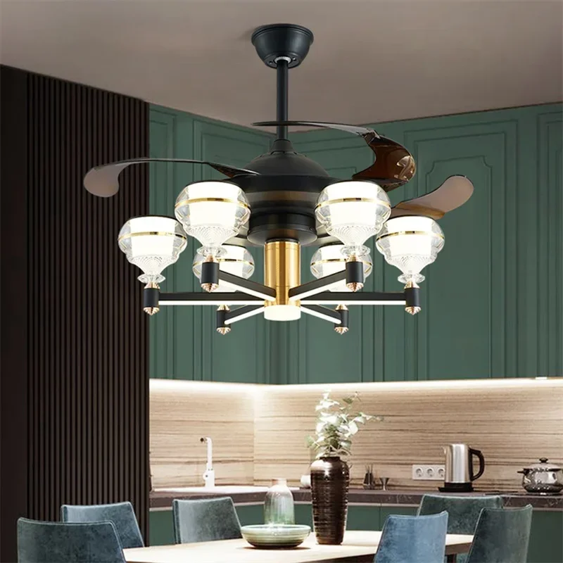 GISELLE Ceiling Fan With LED Light Black Remote Control 220V 110V Home Decorative For Living Room Bedroom Restaurant