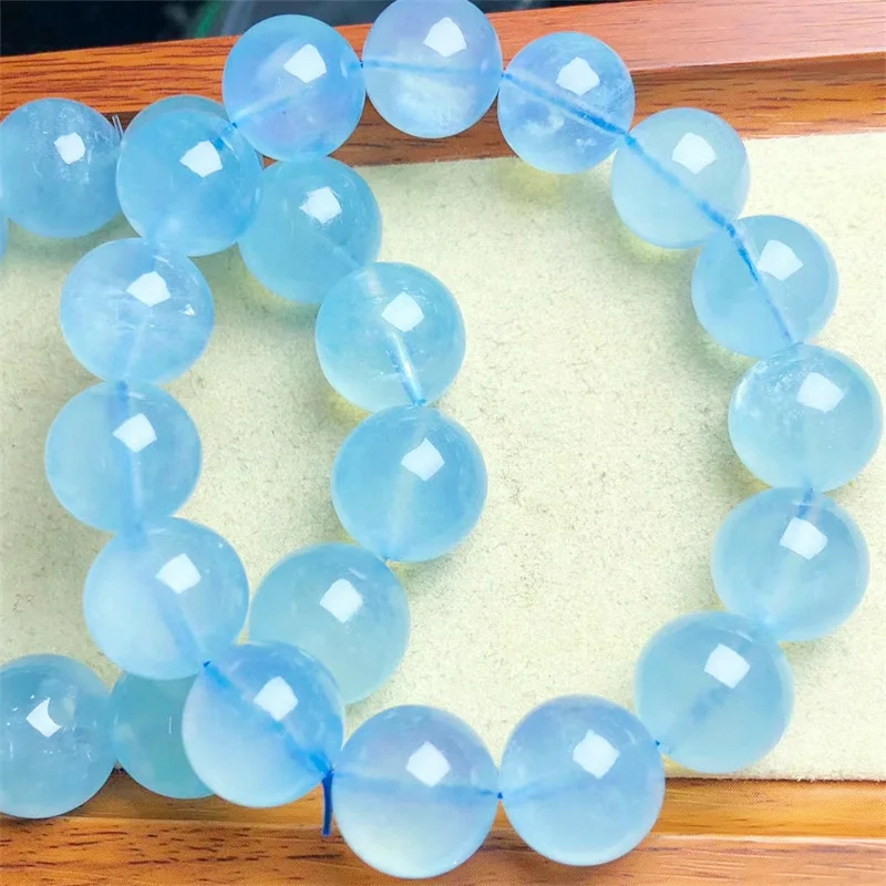 

Natural Aquamarine Bracelet String Charms Fashion Personalized Men Women Gemstone Jewelry Lovers Gift 1pcs 15/17mm
