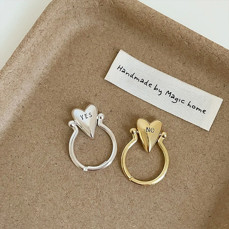 Glatter, drehbarer offener Ring mit Buchstaben JA oder KEIN Herzform für Damen und Herren, Paar, Vintage, verstellbarer Fingerschmuck, Accessoires, Geschenk