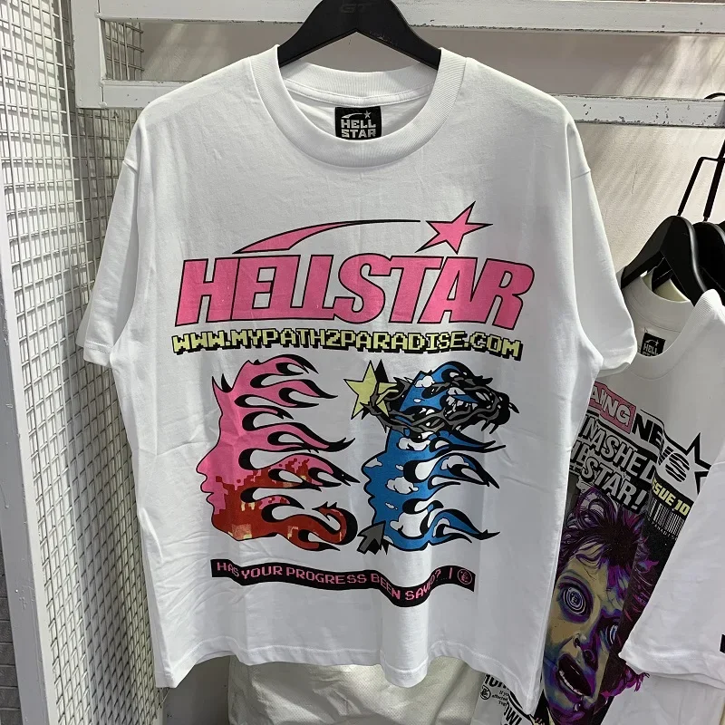 

Новые модные короткие футболки Hellstar из чистого хлопка для мужчин и женщин в стиле хип-хоп, Повседневная футболка с графическим принтом Hellstar граффити