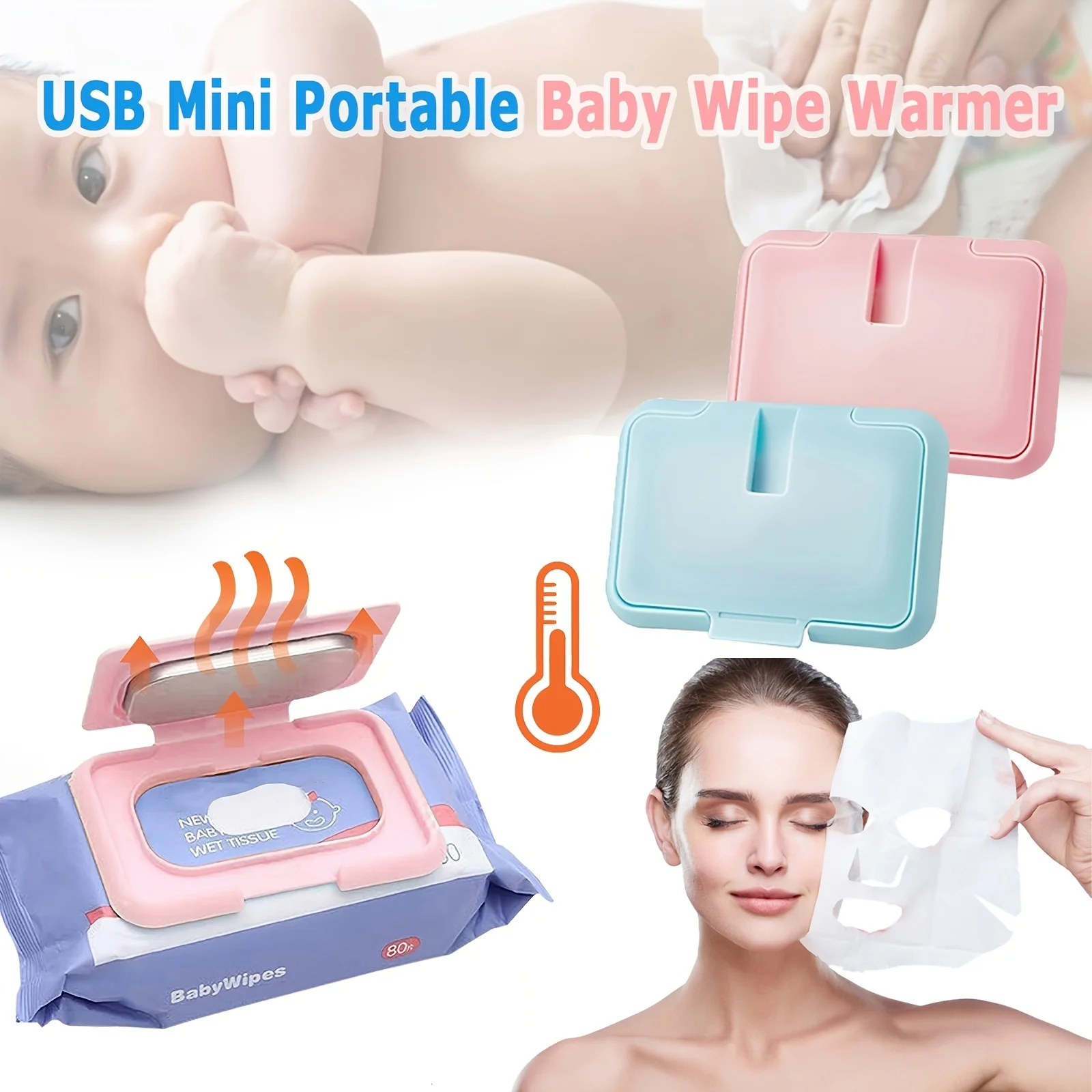 USB Mini Portable Baby Wipe Warmer e Baby Wet Wipes Dispenser Holder riutilizzabile Baby Wipes Heater per i viaggi del neonato