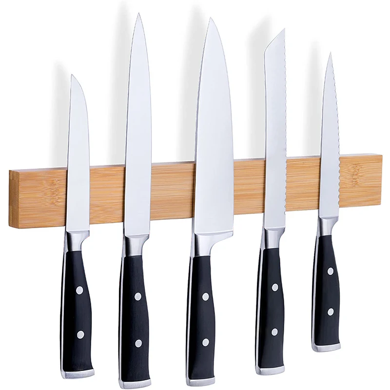 

Wooden Bamboo Magnetic Knife Holder Strip Wall Mount Drilled Chef Kitchen Knife Stand Magnet Cleaver Damascus Knife Storage Rack