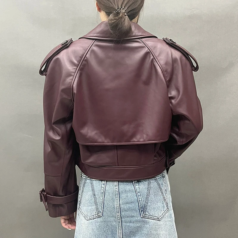 Leather Jackets Women's Genuine Sheepskin Jacket Cropped Coat Short Real Leather Coat FG5796 women leather jacket