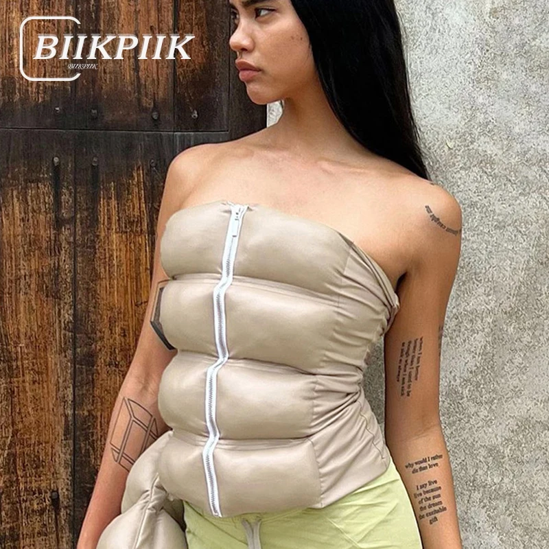 

BIIKPIIK Sleeveless Wadded Jacket Casual Zip Up Tank Top Thick Vest Autumn Winter Puffer Fashion Outfits Streetwear Clothes Sexy