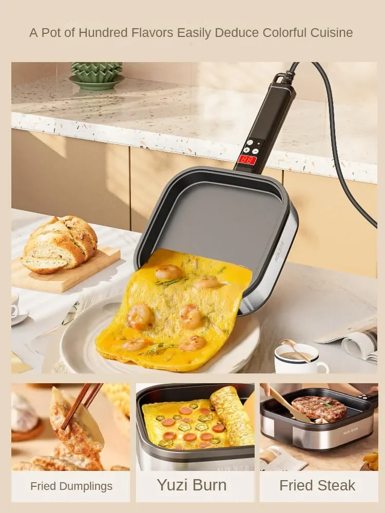 220V Non-stick Electric Skillet Egg Frying Pan with Detachable Handle for Breakfast Pancakes and Steaks 2