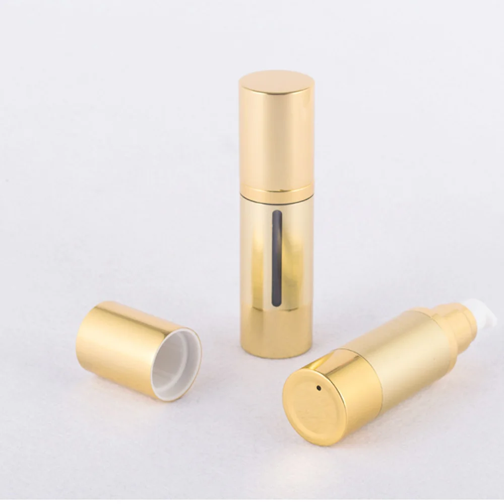 30ml&50ml capacity gold color round shape acrylic material alumite Vacuum lotion bottle with duckbilled pump and cap 5