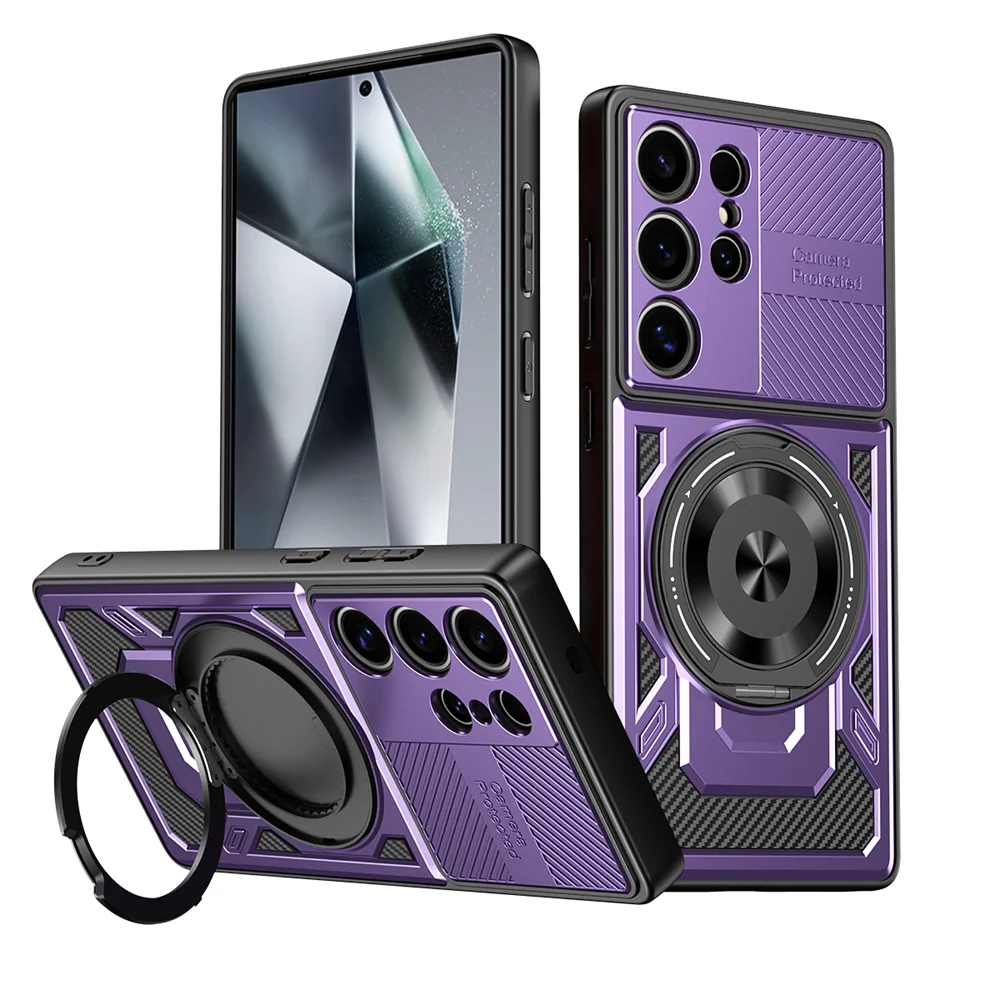 Carbon Fiber Magnetic Stand Phone Case with Spliced Armor Design