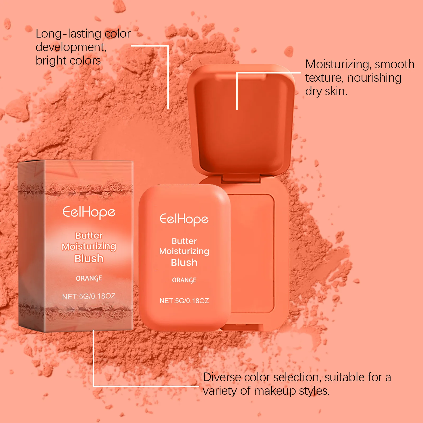 EELHOPE Butter Moisturizing Orange Blush Monochrome Orange Long-lasting Matte Natural Color Blush Asian Makeup Blusher 6