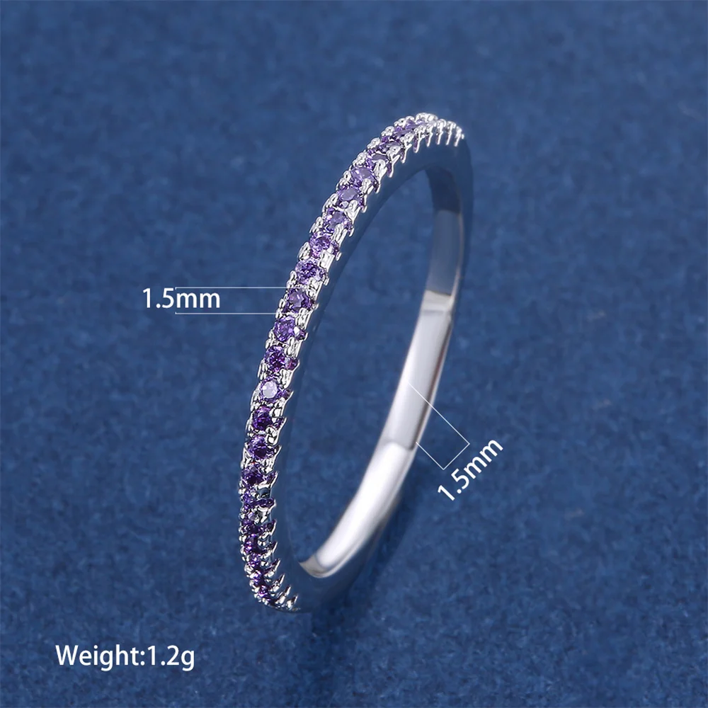 Classic Small Round Stone Wedding Band Thin Stacking Rings For Women Purple Crystal Engagement Jewelry Minimalist Accessory Gift