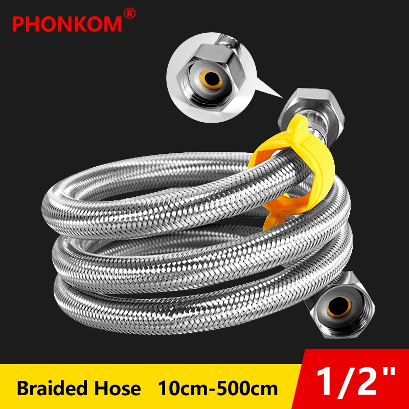 PHONKOM плетеный шланг DN15 G1/2 &quotВходная трубка из нержавеющей стали