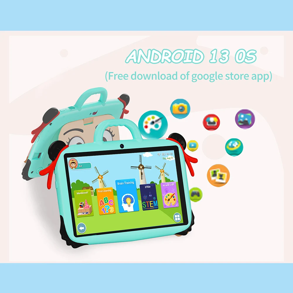 ? 안드로이드 13 키즈 휴대용 태블릿, 4GB램+64GB롬, 듀얼 카메라, 와이파이, 블루투스, 학습용 태블릿, 4000mAh 배터리