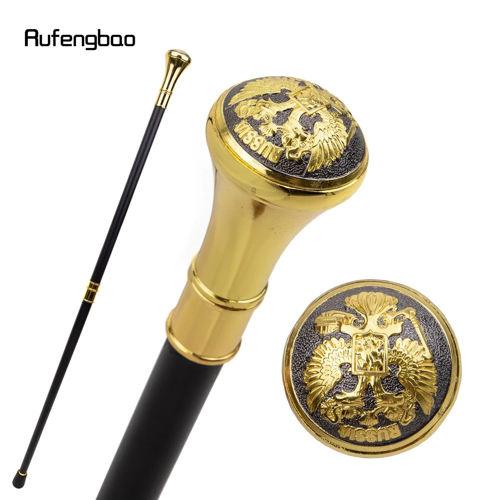 

Golden Black Russian Double-Headed Eagle Totem Walking Cane Fashion Stick Gentleman Luxury Crosier Knob Walking Stick 93cm