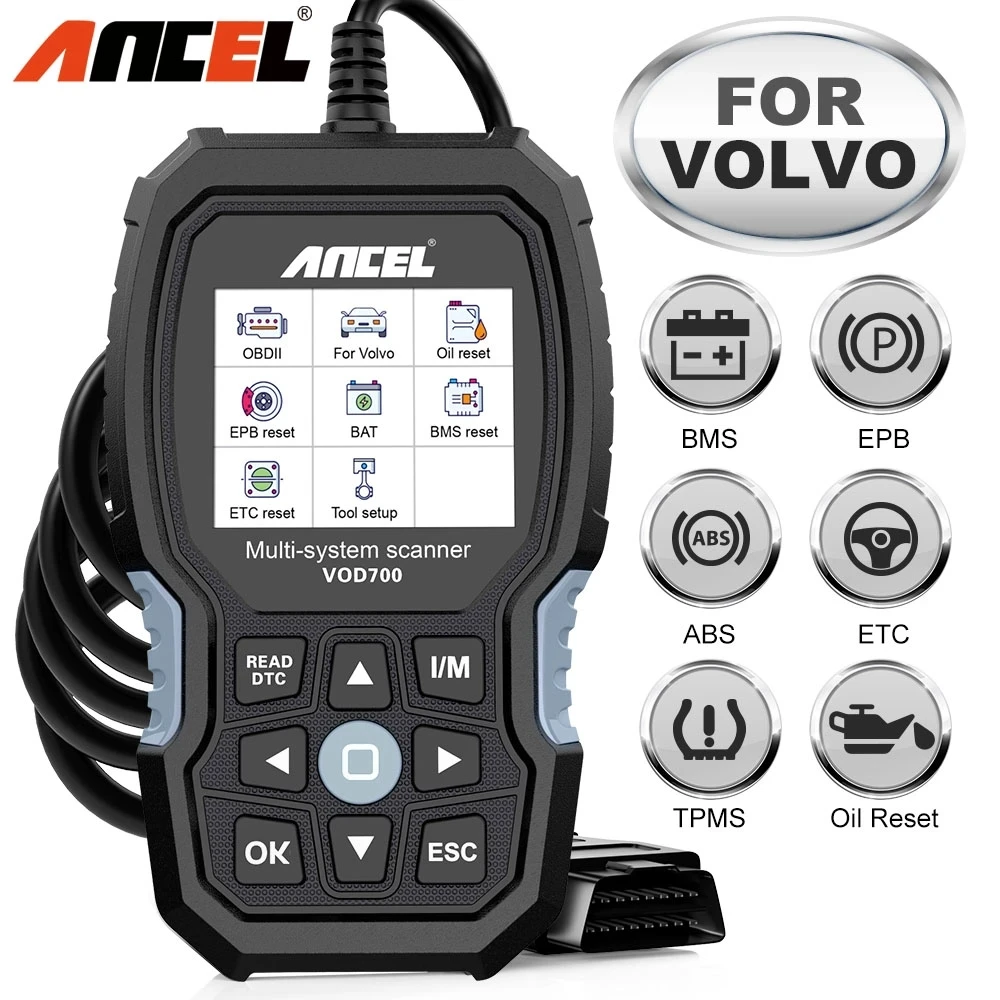 

ANCEL VOD700 OBD2 Scanner ABS Bleeding Injector Oil ETC BMS EPB TPMS DPF Reset for Volvo Car Code Reader Diagnostic Scan Tool