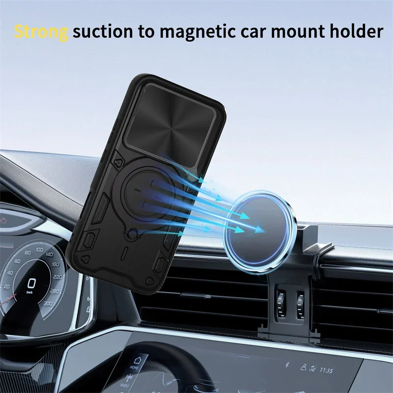 Enhanced Magnetic Slide Lens Back Case with Stand Holder