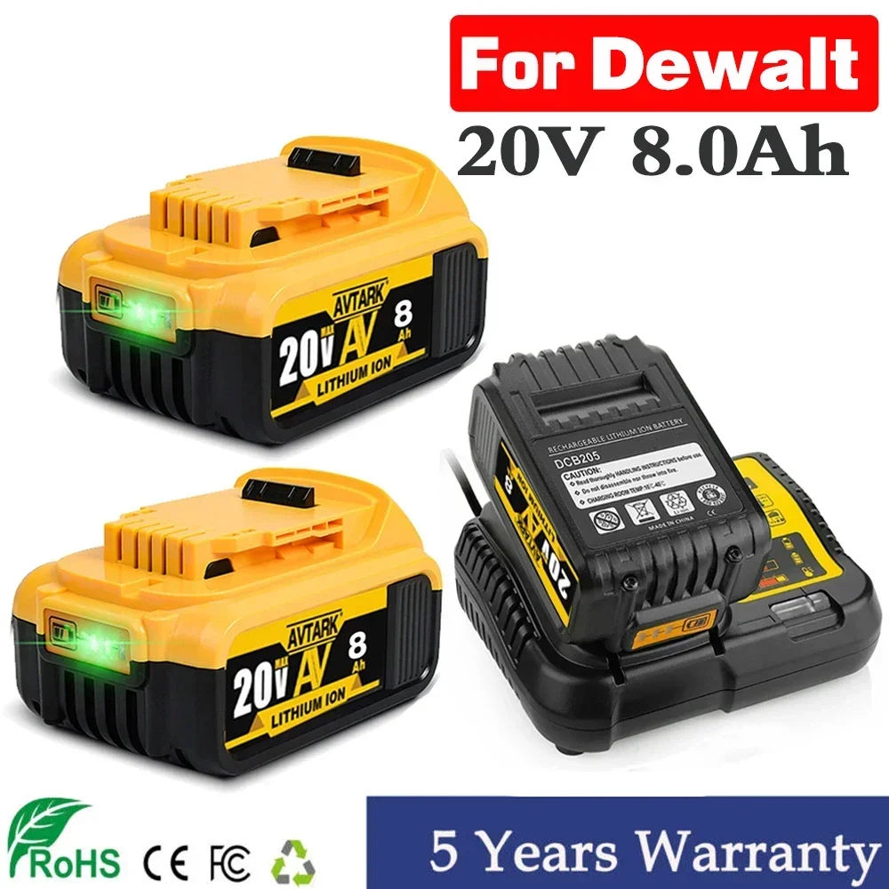 

100% Original 20V 8.0Ah MAX Battery Power Tool Replacement for DeWalt DCB184 DCB181 DCB182 DCB200 20V 8A 6A 18Volt 20v Battery