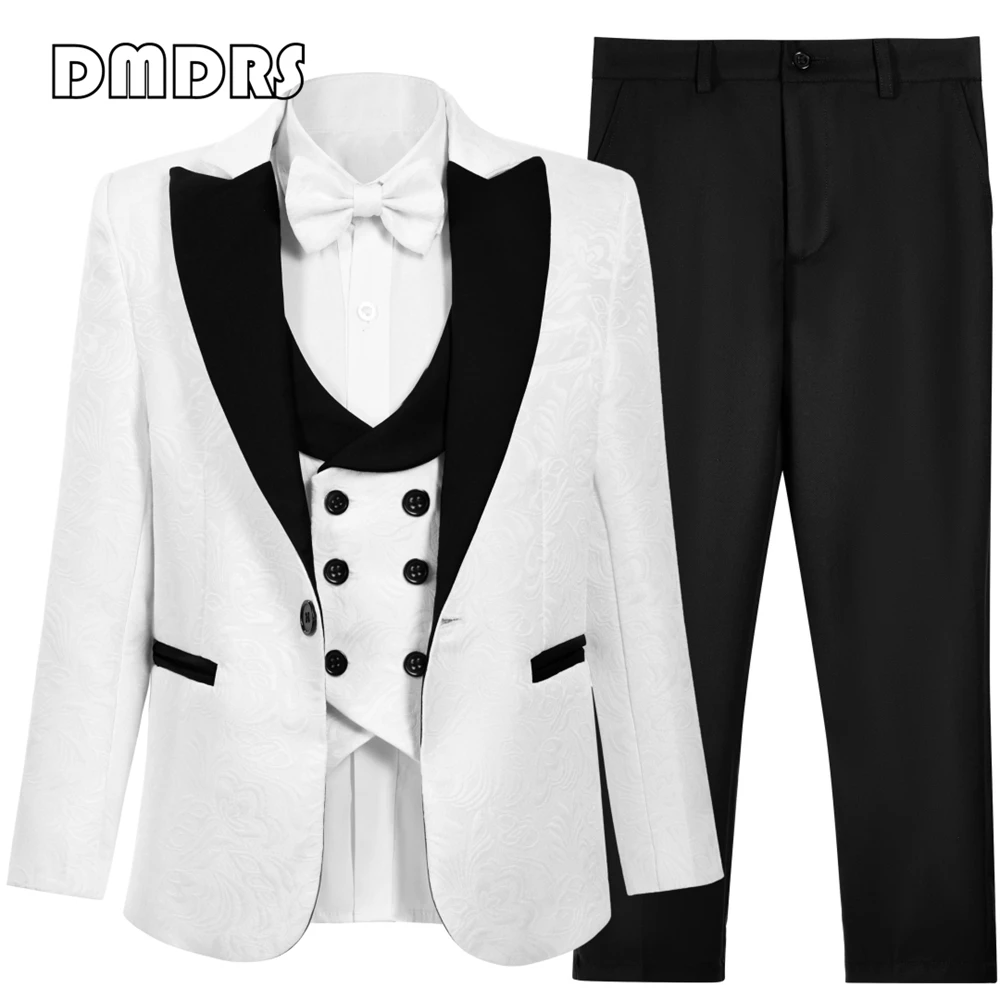Jacquard Men's Formal Suit Set, 3 Pieces Suits For Men, Groom Best Man Tuxedo Dress Wear Jacket Pants Best Plus Size