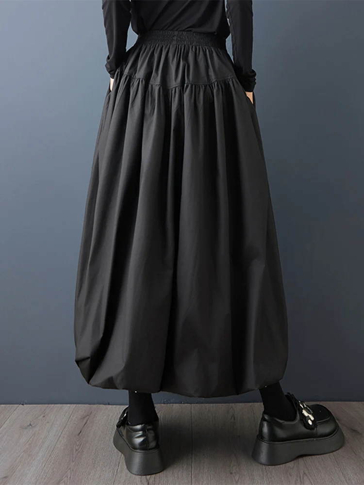 Black Vintage Zipper Pleated High Waist Skirt Women New Plus Size Fashion Loose Casual Long Skirts Clothes Sping Autumn 2025