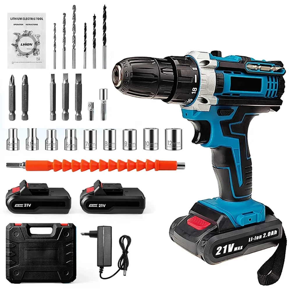 Cordless impact drill with battery shown on a clean background