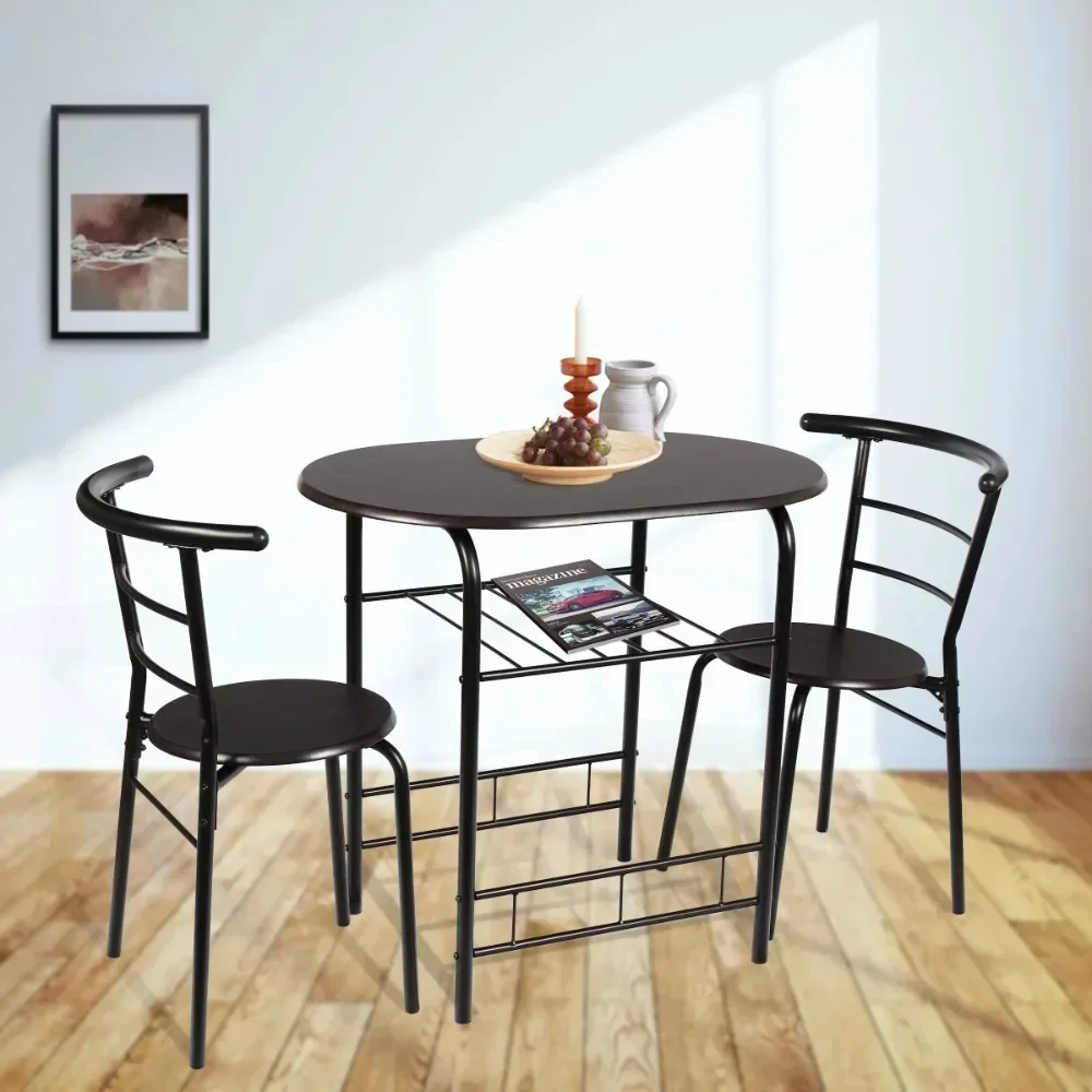 

Table and Chairs Set, 3 Piece Metal and Wood Dining Set, Table Height 29.15inch, Espresso Color for Indoor, Dining Set