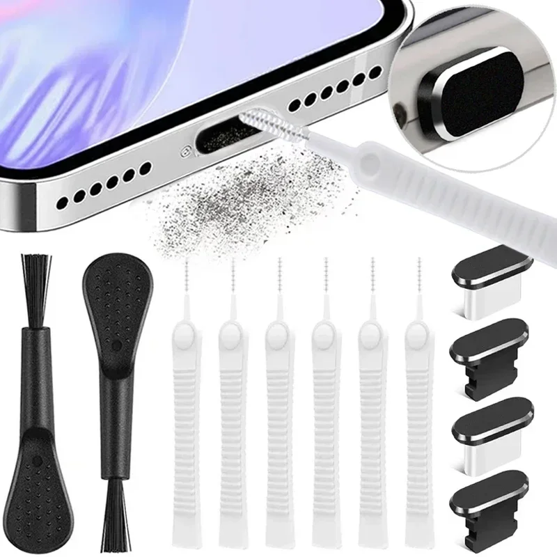 Aluminum USB C Dust Plug Protector Cap Cleaning Brush Set