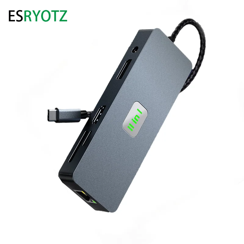 노트북용 멀티 포트 C타입 허브, 4k HDMI 호환 USB C 허브, USB 3.2, PD100W, TF, SD, 11 인 1 기가비트 LAN, 맥북용, 10 개