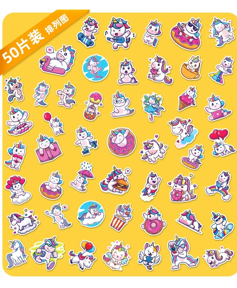 50pcs Unicorn Kids Stickers Scrapbook DIY Star Love Children's Room Sticker Scrapbooking decorative stickers