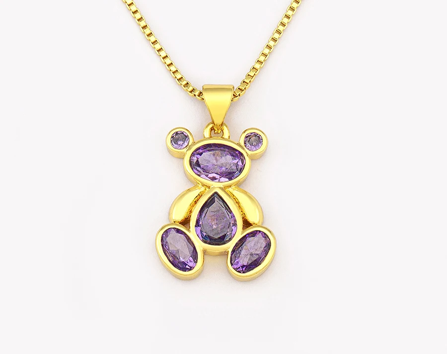 AIBEF Cute Bear 6 Colors Crystal Pendant Women Necklace Fashion Korean Jewelry Exquisite Girl Birthday Party Children's Day Gift