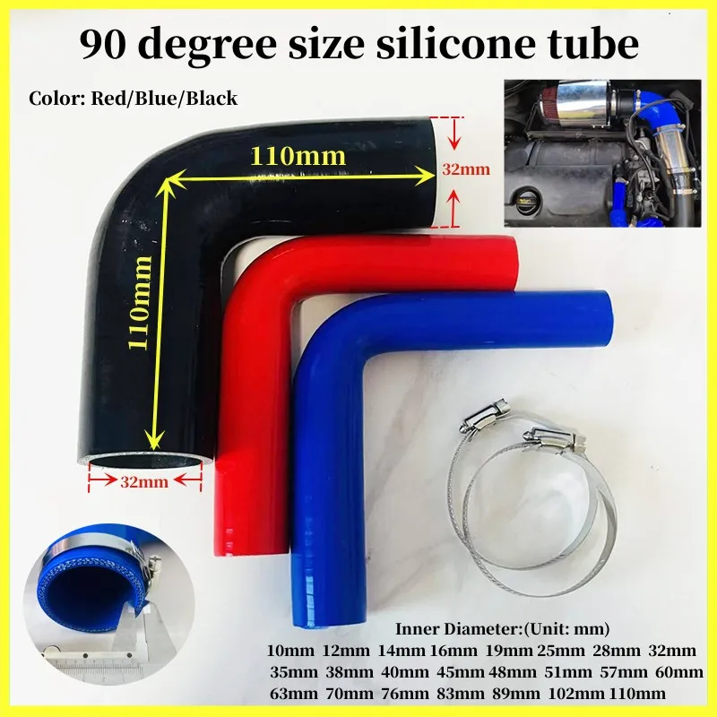 102mm ID 90 Degree Silicone Elbow Reducer Hose - Black, For Car Intercooler & Intake Piping, -60°C To 300°C