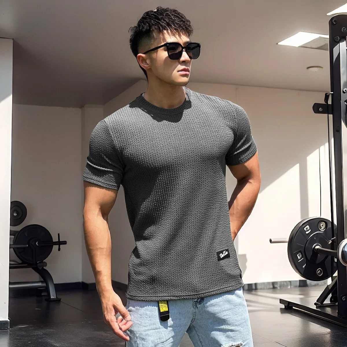 MB Summer New Fashion Snake Pattern Base Shirt Short Sleeve round Neck T-Shirt Men's Sport Fitness Top Overhead Style