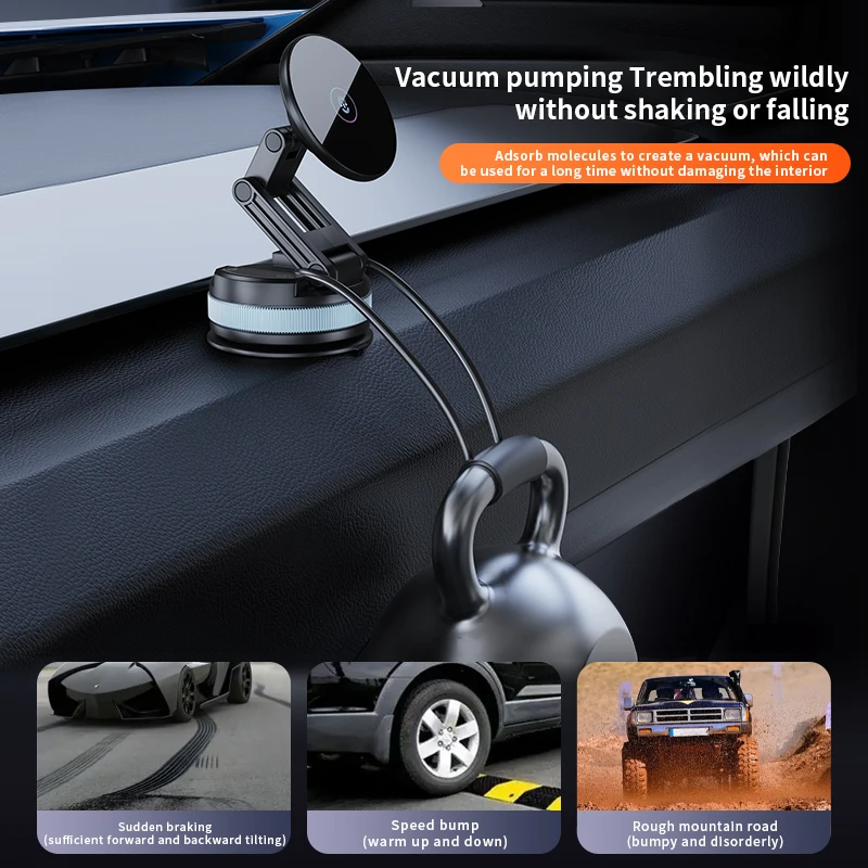 Fold Magnetic Vacuum Suction Car Phone Holder Universal Extendable Mount for Magsafe iPhone 17-12 For Car Windshield/Dashboard