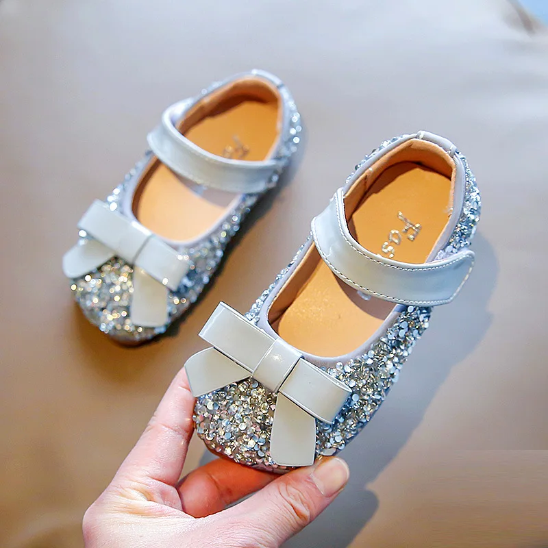

2023 New Children Cute Leather Shoes Sequins Bow Princess Girl Party Dance Shoes Baby Student Flats Kids Performance Shoes G878