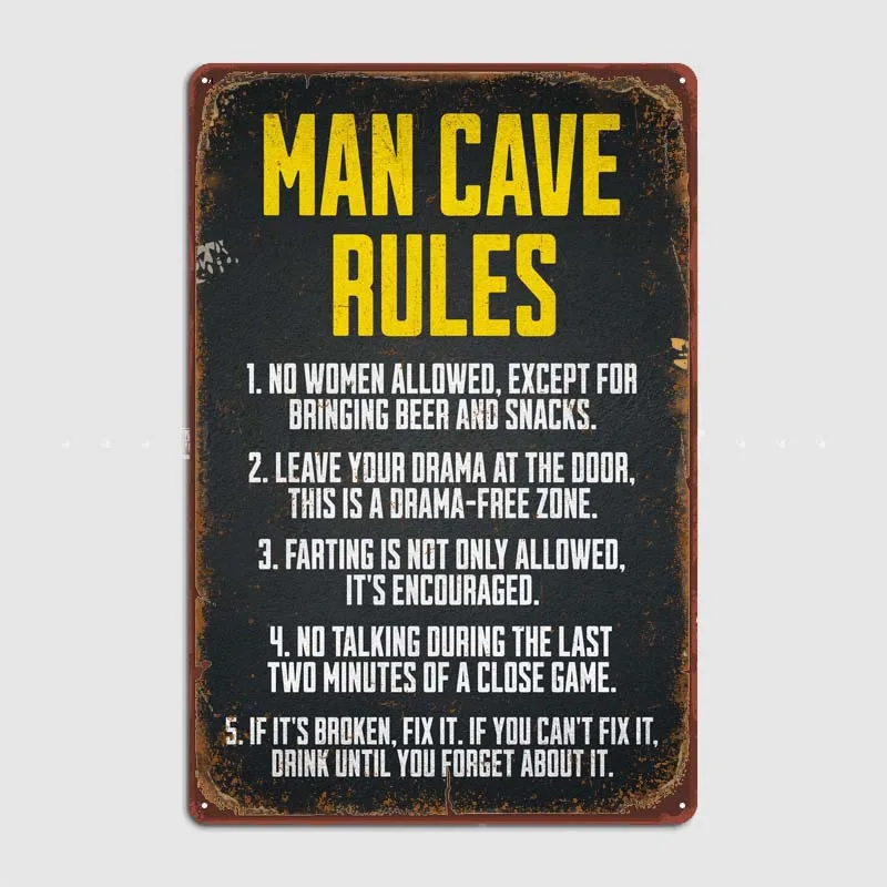 

Мужская пещера правила, забавное украшение с цитатой, декор для кровати, жестяные знаки, Ретро металлическая Настенная роспись, винтажные предметы декора, плакат, современный