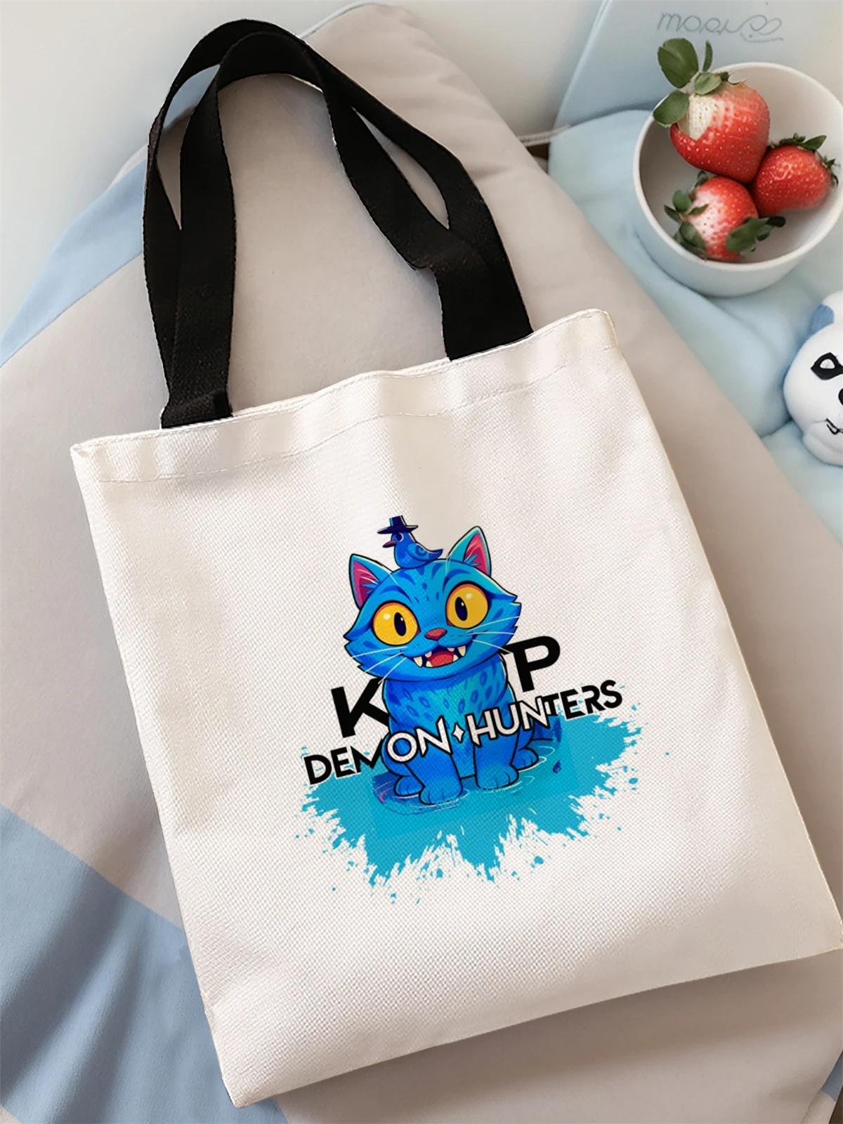 Cartoon printed casual handbag, reusable fashionable backpack, multifunctional handbag, canvas shopping bag