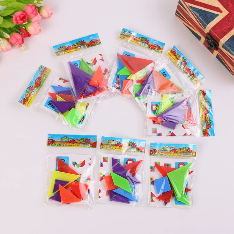 15 Bags Mini Plastic Tangram Puzzle Game Developmental Toys for Kids Birthday Party Favors School Rewards Pinata Filler