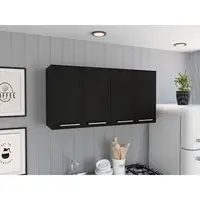120 Wall Cabinet, Four Doors, Two Cabinets, Two Shelves Black 1