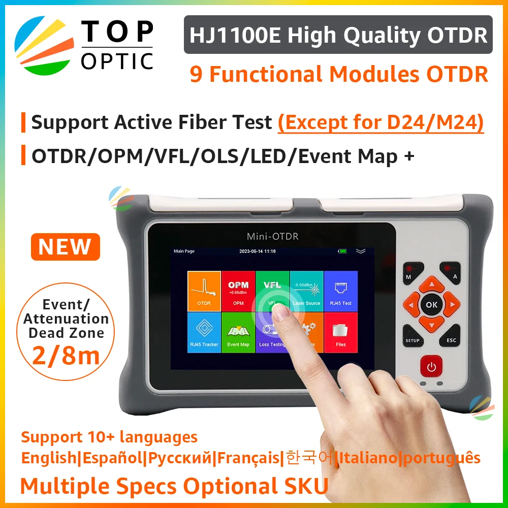 Free Shipping 2023 Mini OTDR 26/24dB Active Fiber Optic Reflectometer Touch Screen VFL OLS OPM Event Map Ethernet Cable Tester aua565 1650nm 22db otdr apc upc fiber optic reflectometer touch screen vfl ols opm event map ethernet cable tester 4 language