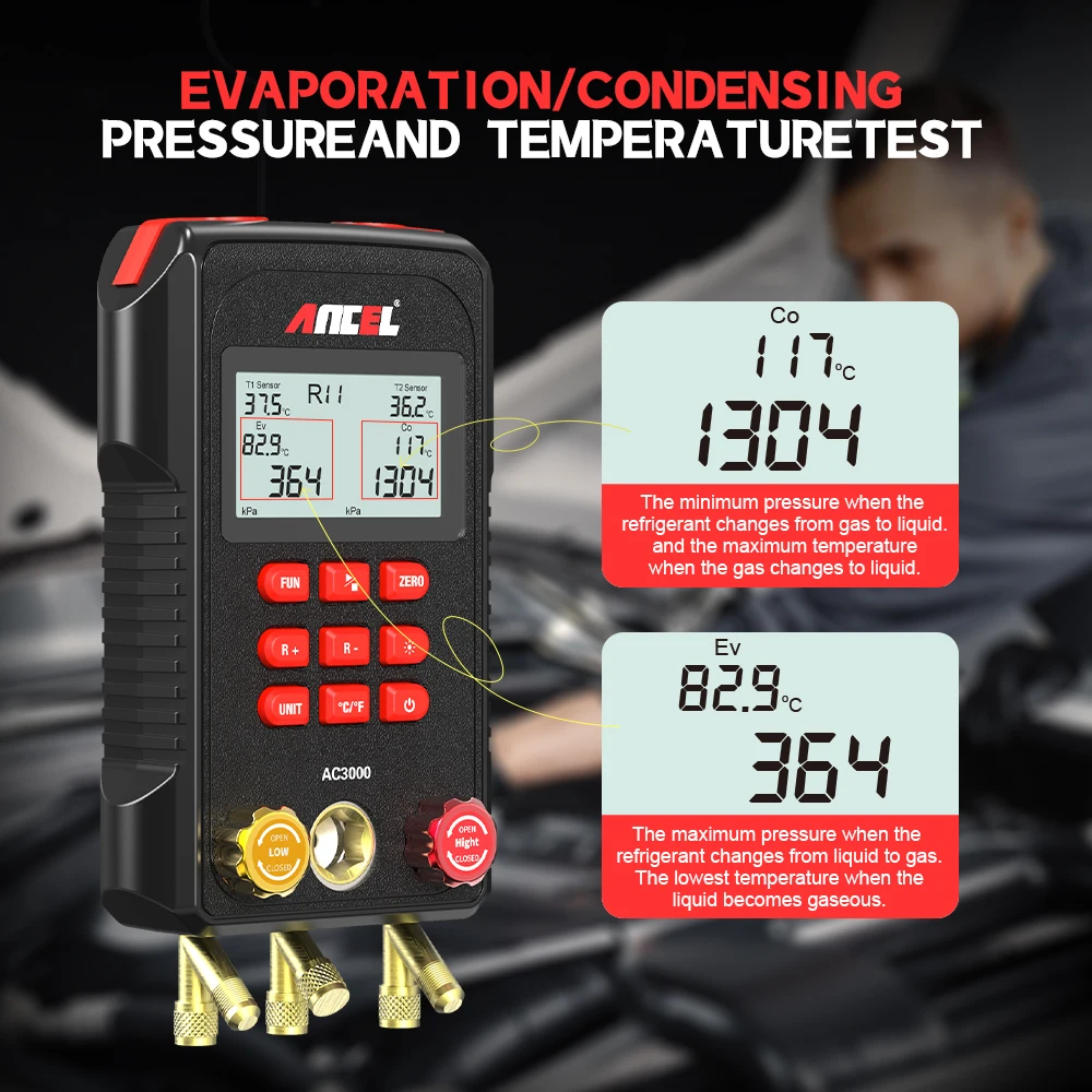 Ancel ac3000 Verteiler Digital messer Hoch-Niederdruck-Temperatur messer  Vakuum-Druck leck test Klimaanlage - AliExpress