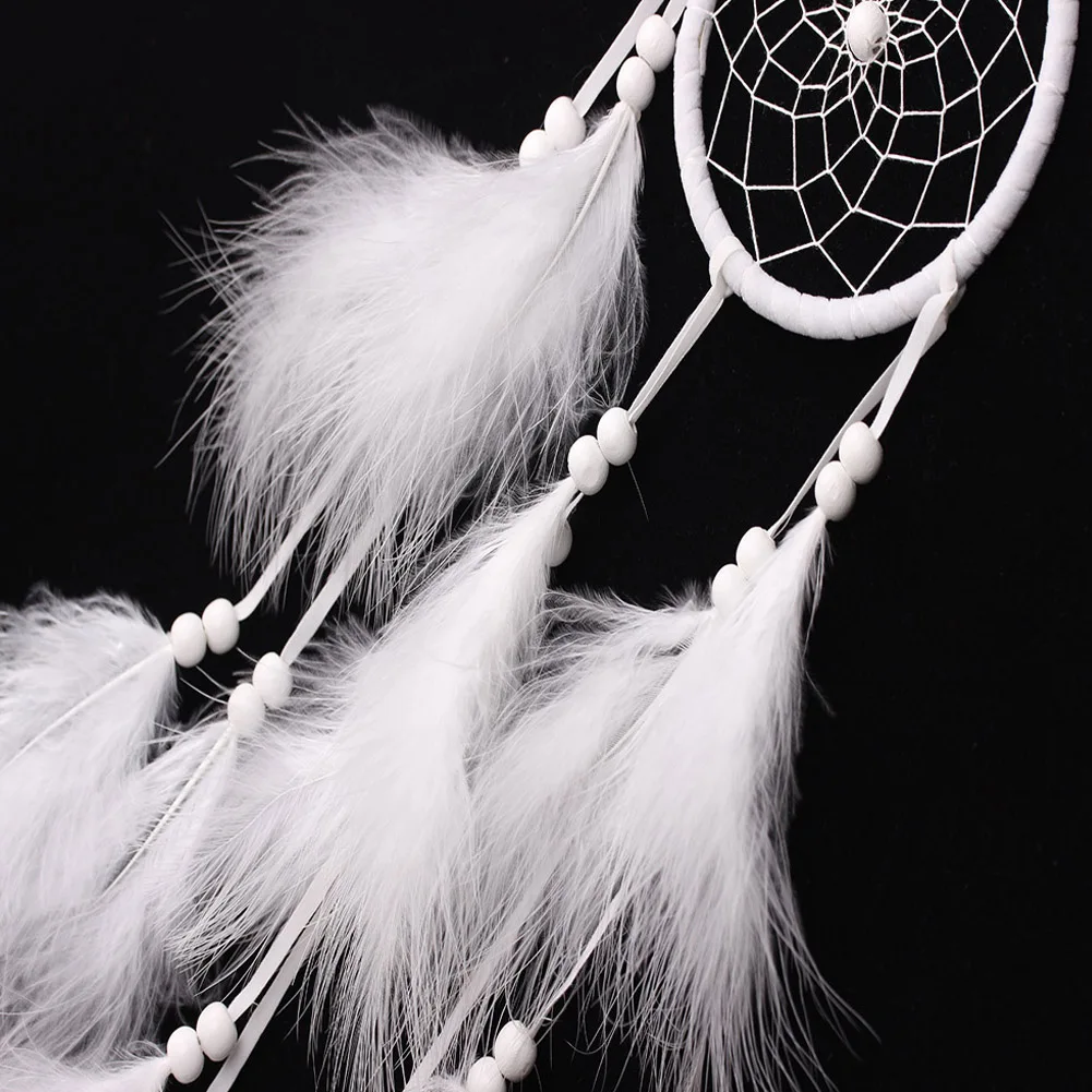 White Feather Dream Catcher Wind Chimes - Handmade Wall Hanging Decor