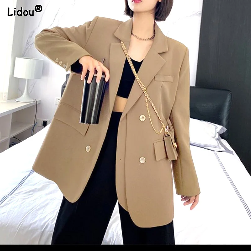 Simplicity Office Lady Fashion Casual Formal Notched Loose Button Solid Color Pockets Tops Spring Autumn Women's Clothing 2023