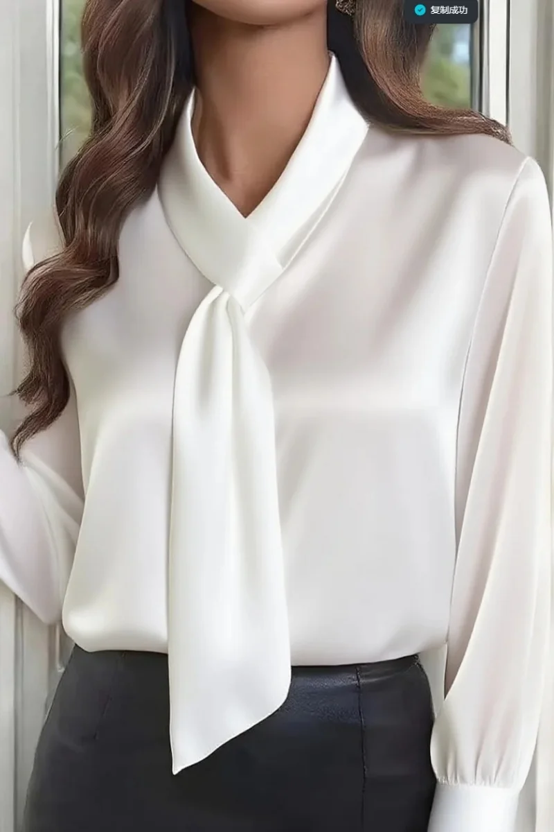 Elegante V-Ausschnitt Langarm-Bluse mit Bindedetail für Damen Büro- und Freizeitkleidung Top