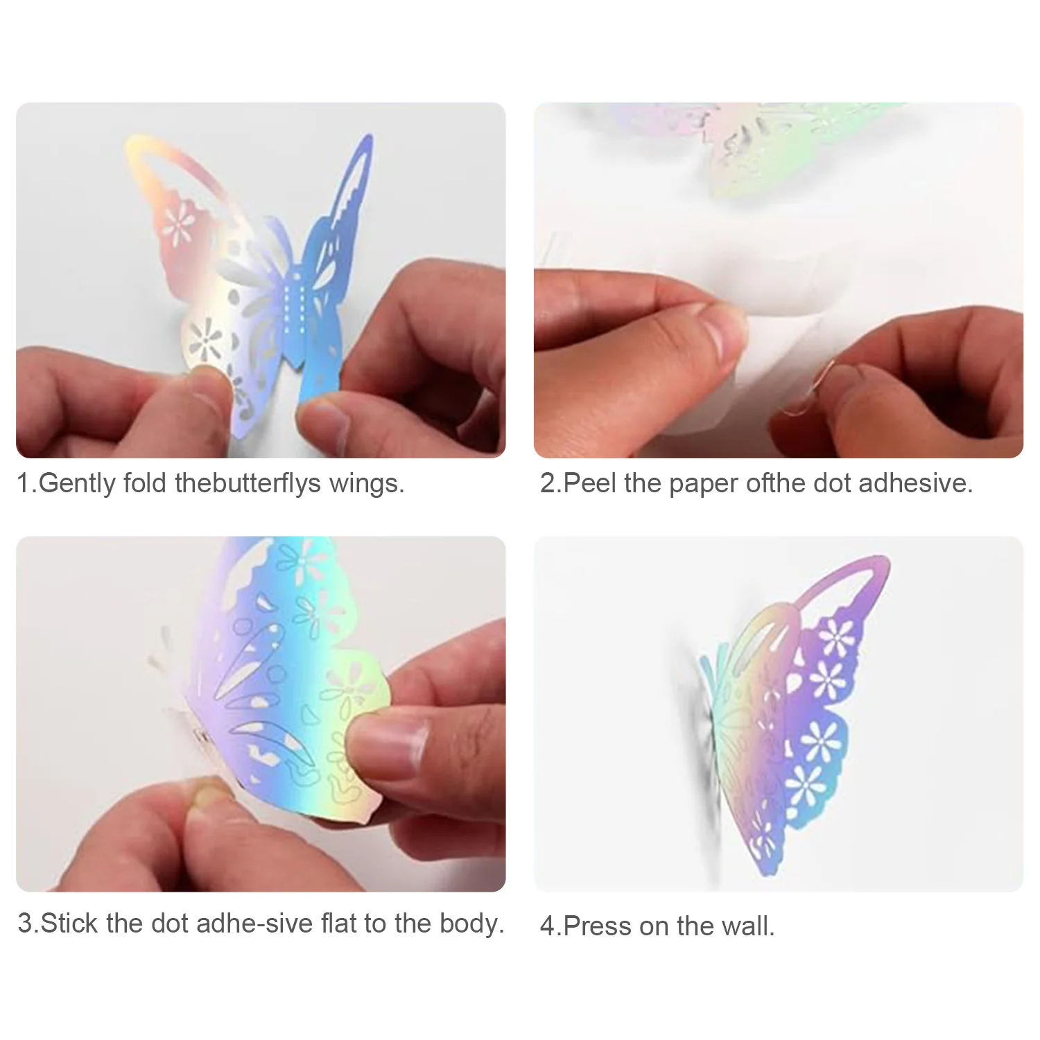 Butterfly Decorations 48 Pcs Rainbow Silver 4 Styles 3 Sizes 3D Party Wall Decor Butterflies