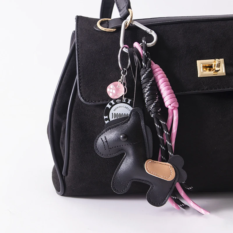 1 Piece Leather Pony Keychain Braided Rope Backpack Pendant For Phone Bag Hanging Accessories Decoration Charm
