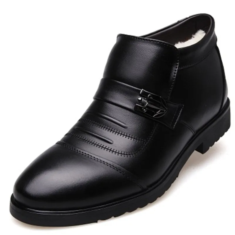 New Genuine Leather Winter Boots Men Winter Shoes Cowhide Leather Warm Shoes Plush Black Chelsea Boots Man Ankle Booties