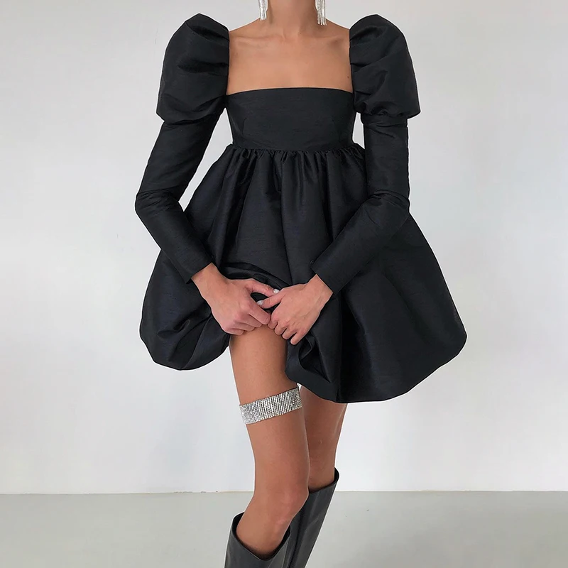 

Fashion Backless Women Party A-Line Dress Gothic Fairy Puff Long Sleeve Ball Gown Cute Black Mini Dresses Lady Club Outfits