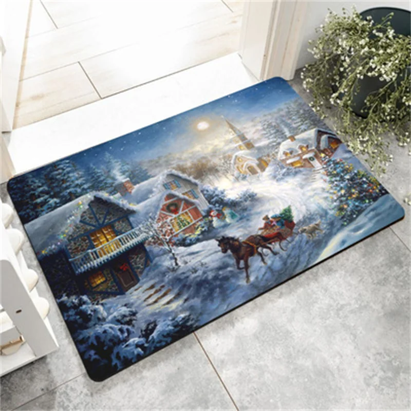 Christmas Polyester Door Mat Personalized Front Door Decoration Home Bathroom Decoration 40x60cm Non-slip Felt Rubber Carpet 70%