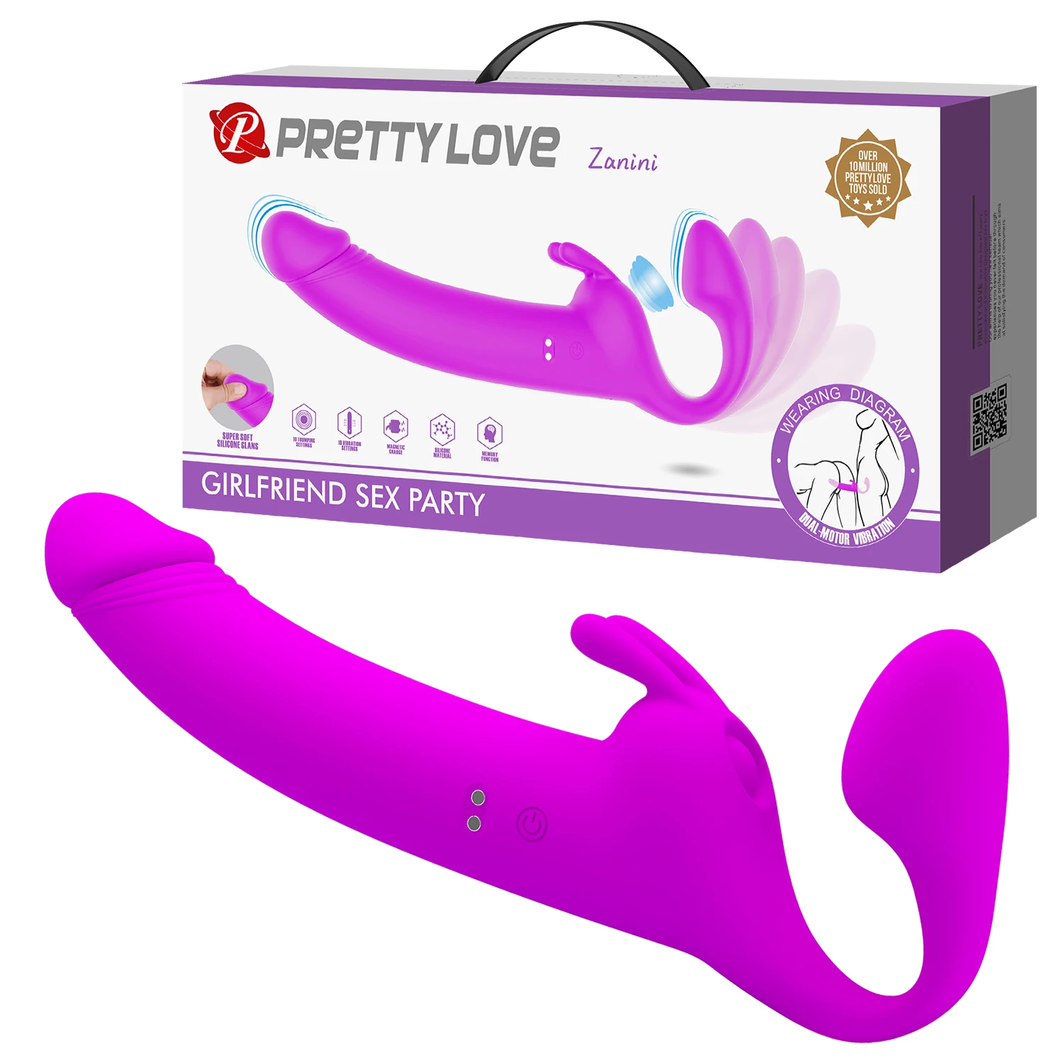10 speed Strap on vibrator thumping function Lesbian dildos vibrator for women double penetration Pretty Love